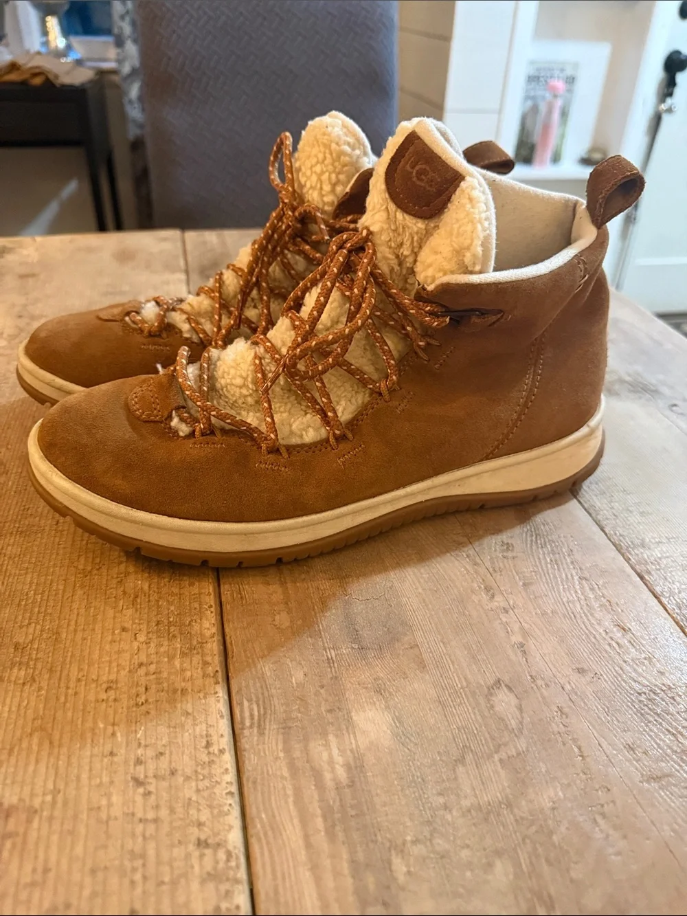 UGG Chestnut Suede Lace-Up Winter Boot with Shearling Trim